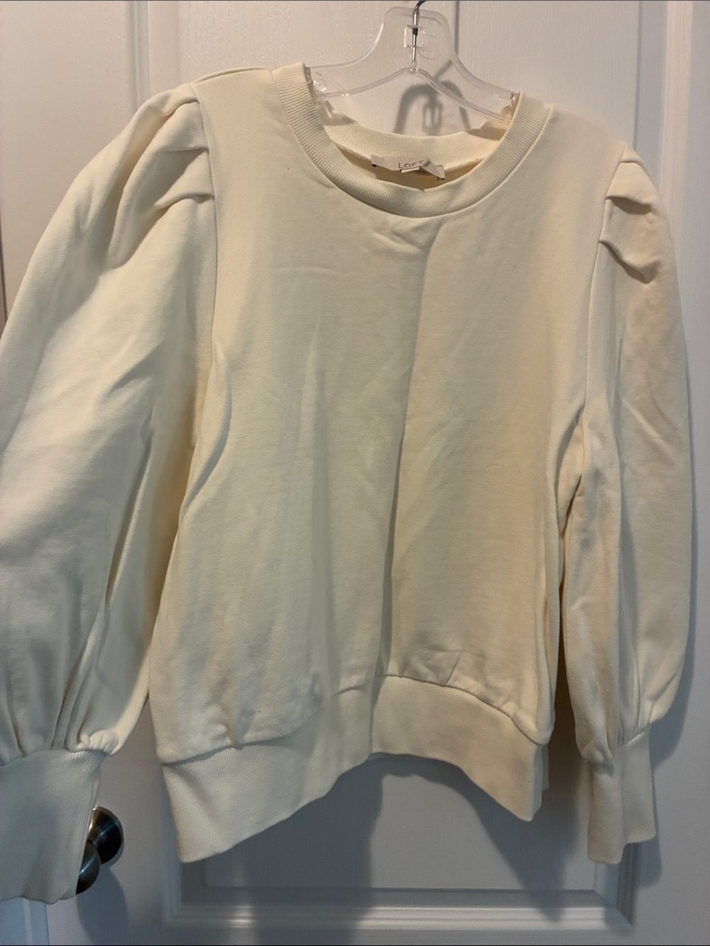 LOFT Cream Puff-Sleeve Sweatshirt in Off-White